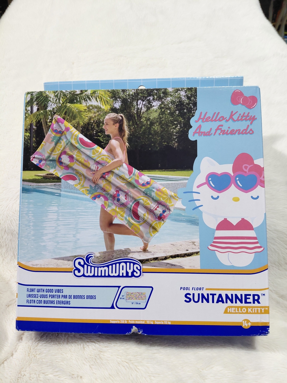 NWT SwimWays SUNTANNER Hello Kitty Pool Float - Yellow/Pink/Blue